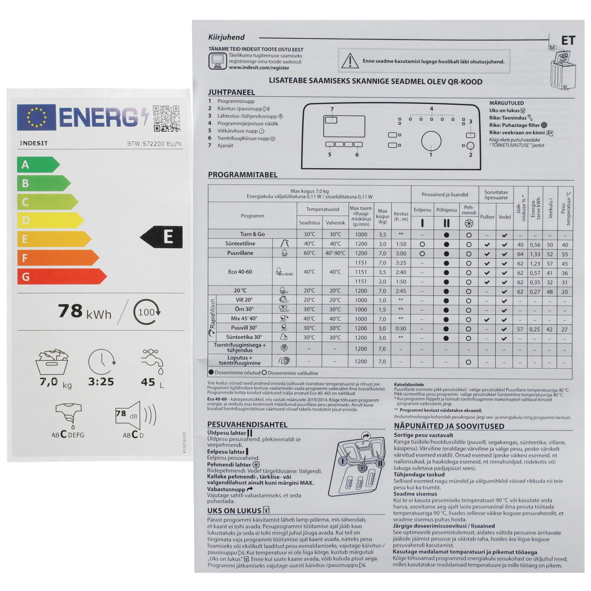 INDESIT BTW S72200 EU/N